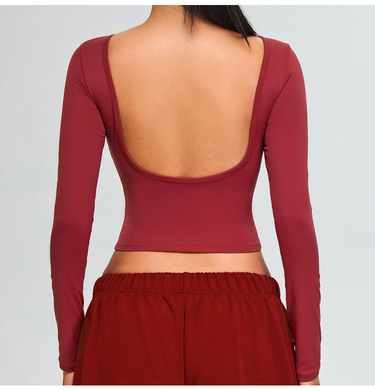Seamless Backless Yoga Long Sleeve: Slim-Fit Cropped Workout Top & Quick-Dry Fitness T-Shirt