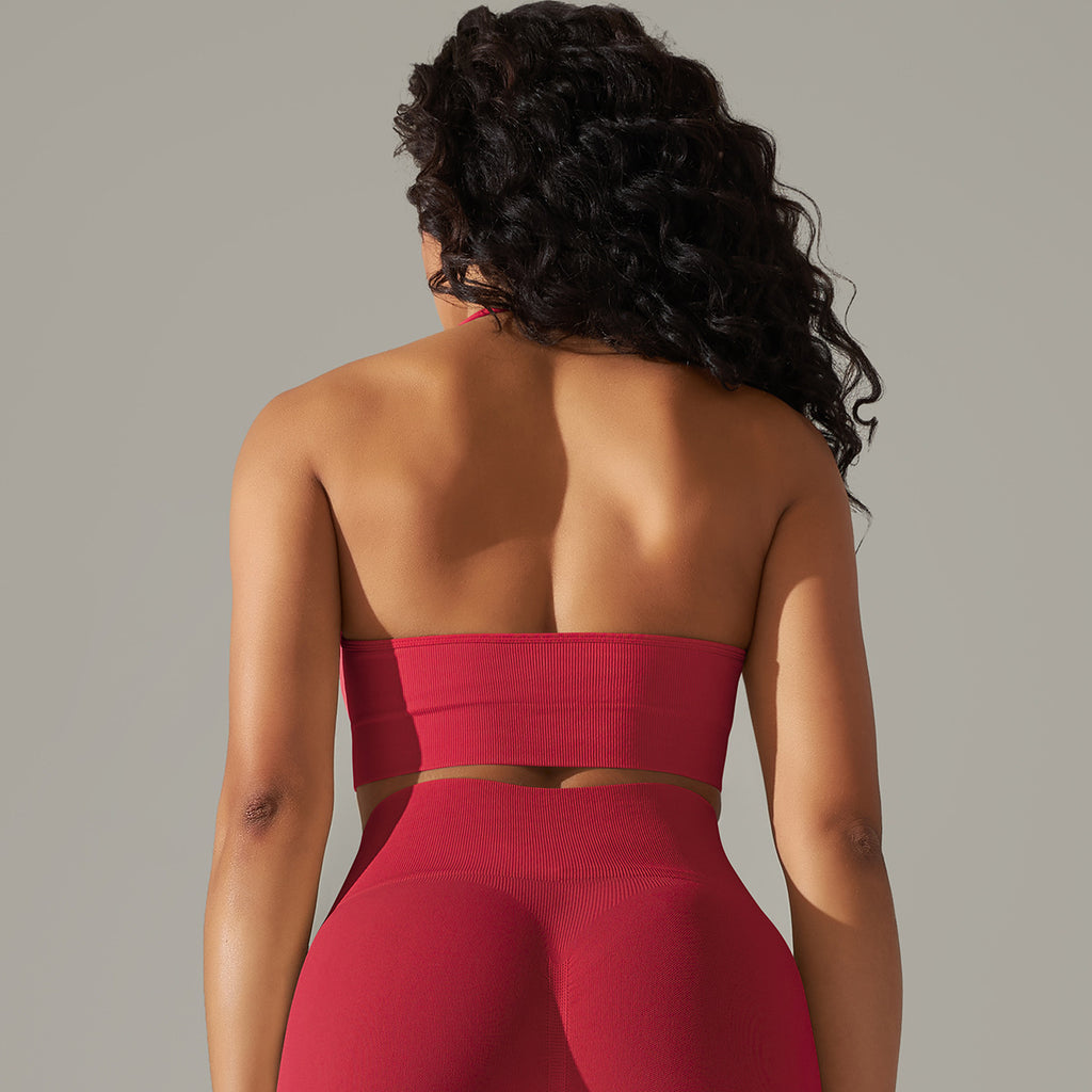 Seamless Halter Neck Sports Bra: Sexy Backless Yoga Top & Solid Color High-Stretch Fitness Bralette