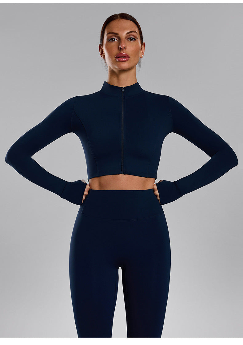 Neues nahtloses Yoga-Set für Damen mit Reißverschluss, Langarm-Cardigan, 2-teiliges, schmal geschnittenes Workout-Outfit für Fitness und Laufen, für alle Jahreszeiten