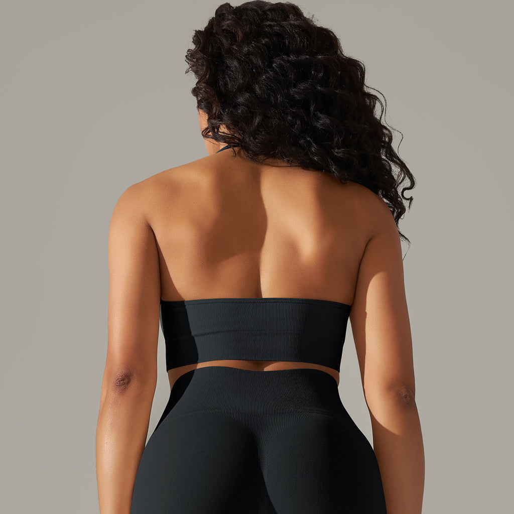 Seamless Halter Neck Sports Bra: Sexy Backless Yoga Top & Solid Color High-Stretch Fitness Bralette