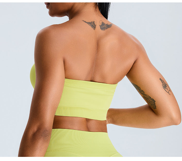 Seamless Tube-Top Sports Bra: Open-Back Yoga Cami with Detachable Straps & Padded Fitness Tank