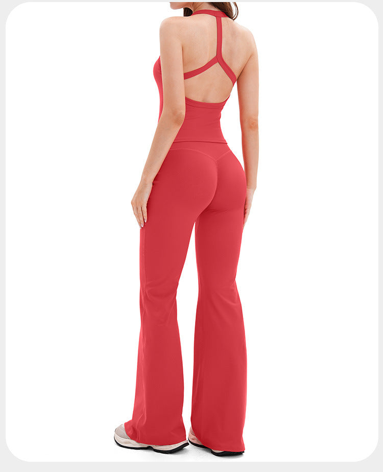 Ensemble de yoga transfrontalier, combinaison de sport antichoc à dos nageur découpé, tenue de yoga décontractée pour la course en extérieur et le fitness