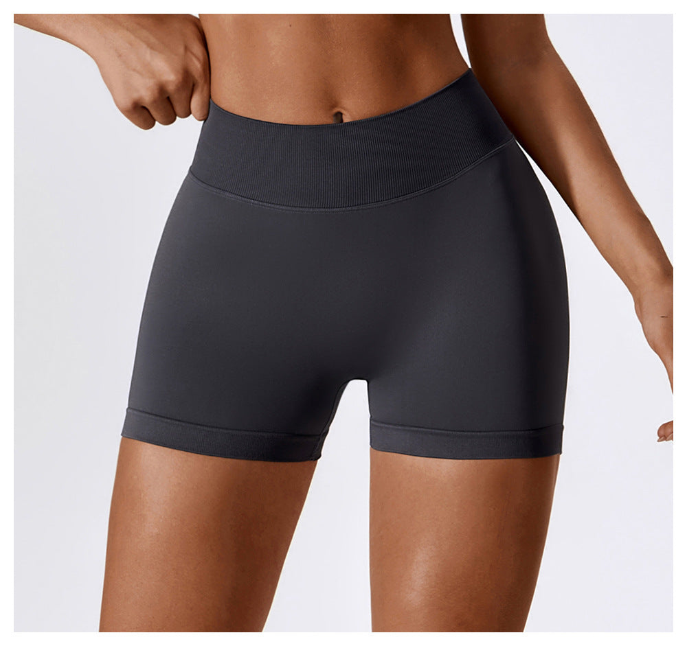 Short de yoga sans couture taille haute : Short cycliste de fitness gainant et push-up 4385
