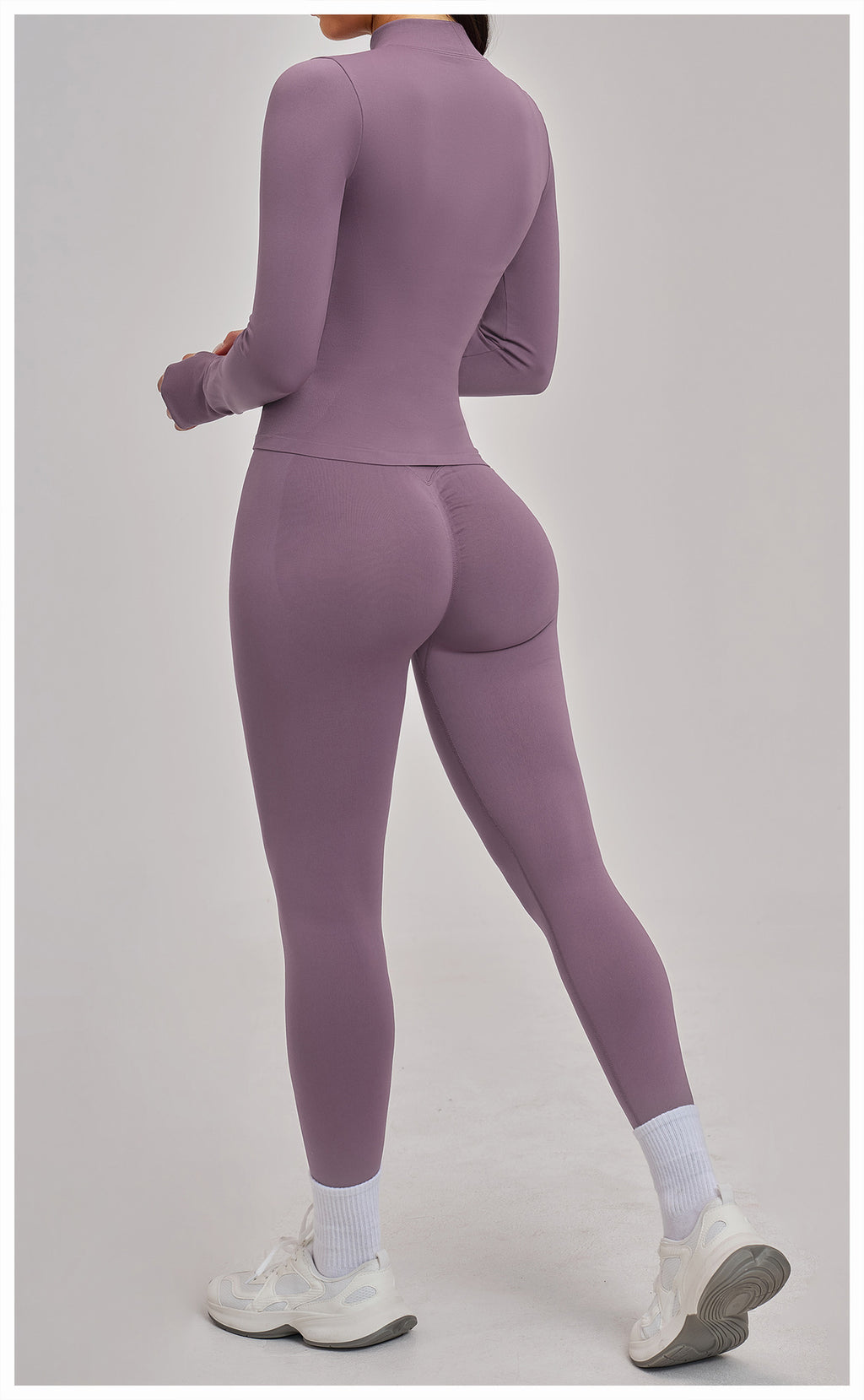 Ensemble de yoga quart de zip sans couture : vêtement de sport thermique ajusté à col montant pour la course à pied 3754