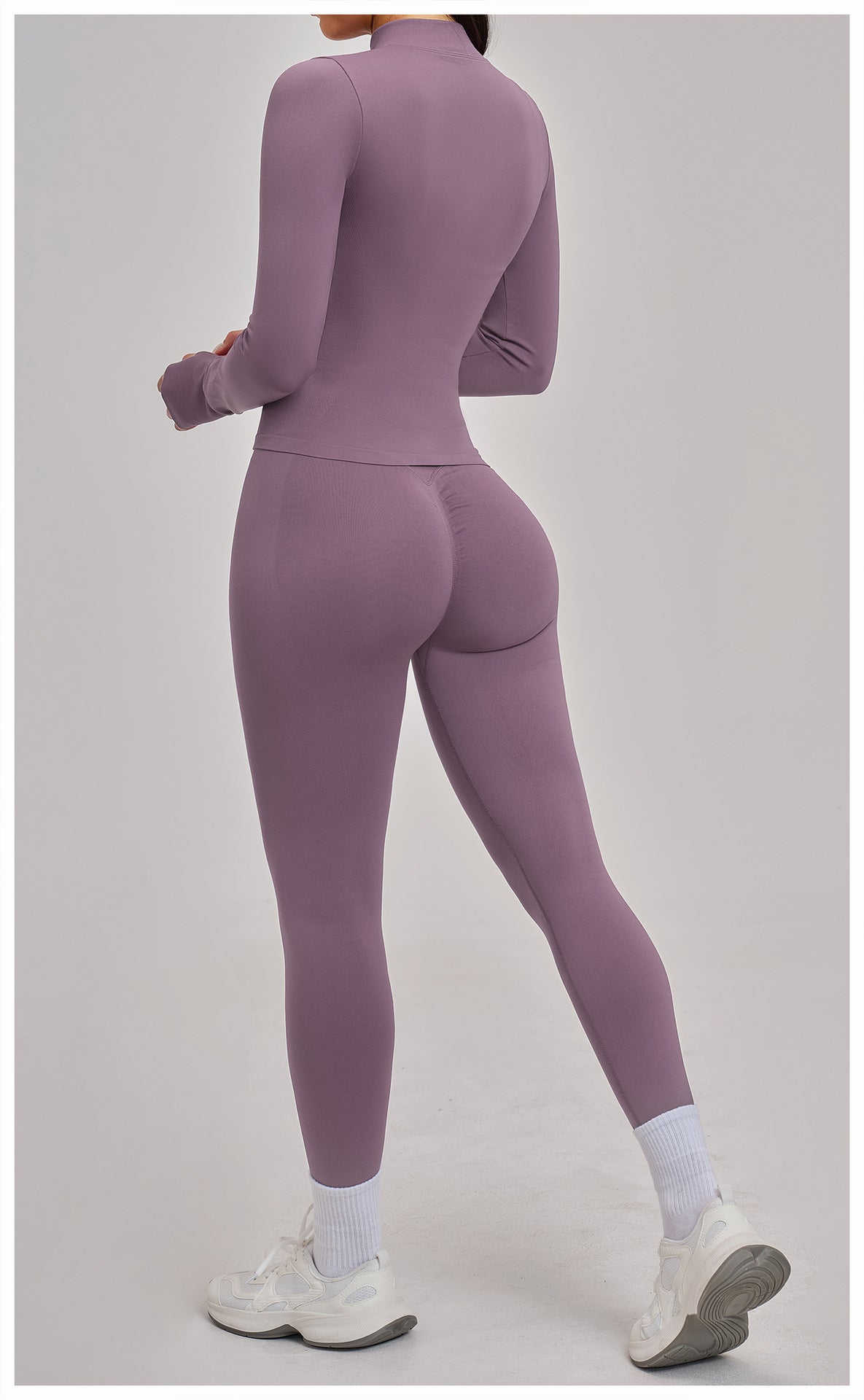 Ensemble de yoga quart de zip sans couture : vêtement de sport thermique ajusté à col montant pour la course à pied 3754