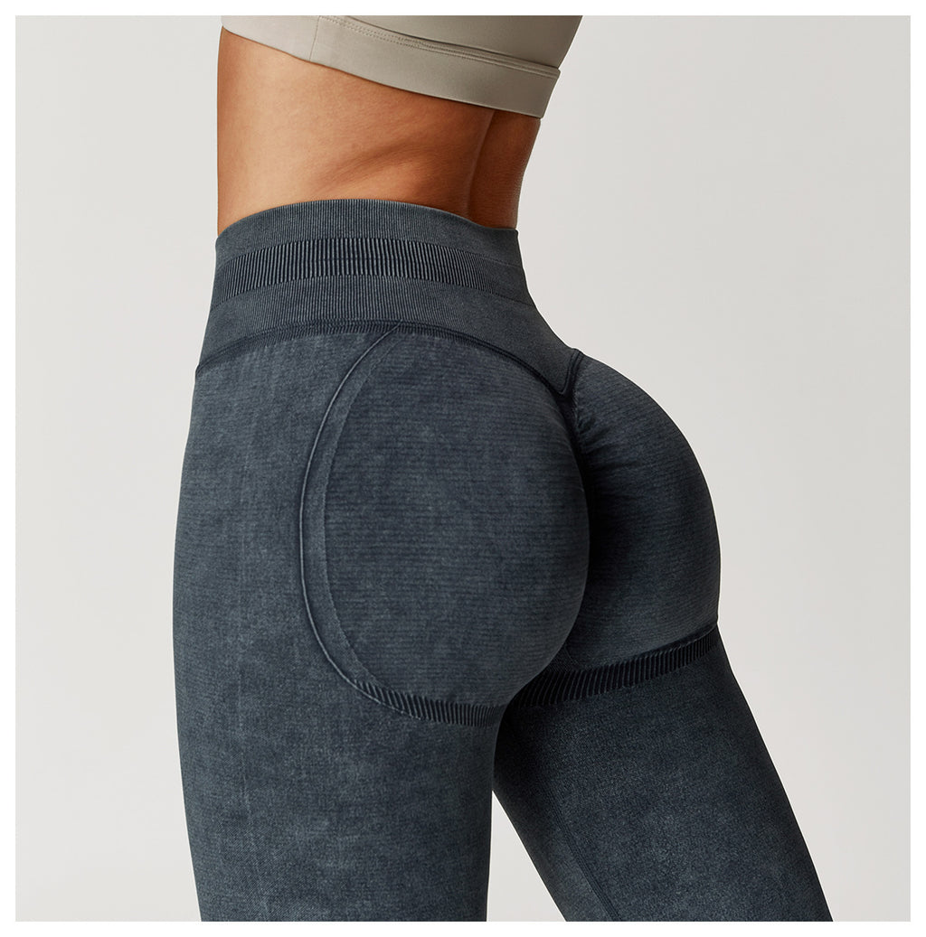 Nahtlose Yoga-Leggings mit Säurewaschung: High-Waist-Fitnesshosen mit Po-Lifting für das Laufen 4425