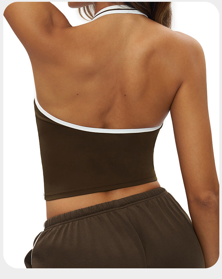 Débardeur de Yoga à Encolure Dégagée et Dos Nageur pour Traitement Personnalisé, Débardeur de Yoga Ajusté avec Bordure Contrastée, Soutien-Gorge de Sport d'Extérieur