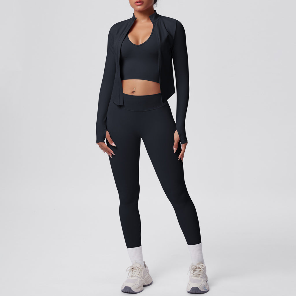 Ensemble de yoga 3 pièces sans coutures : Tenue d'entraînement respirante et très extensible - Soutien-gorge de sport, haut ajusté et leggings taille haute