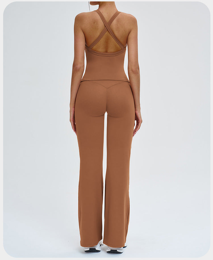 Ensemble de yoga transfrontalier, combinaison de sport antichoc à dos nageur découpé, tenue de yoga décontractée pour la course en extérieur et le fitness