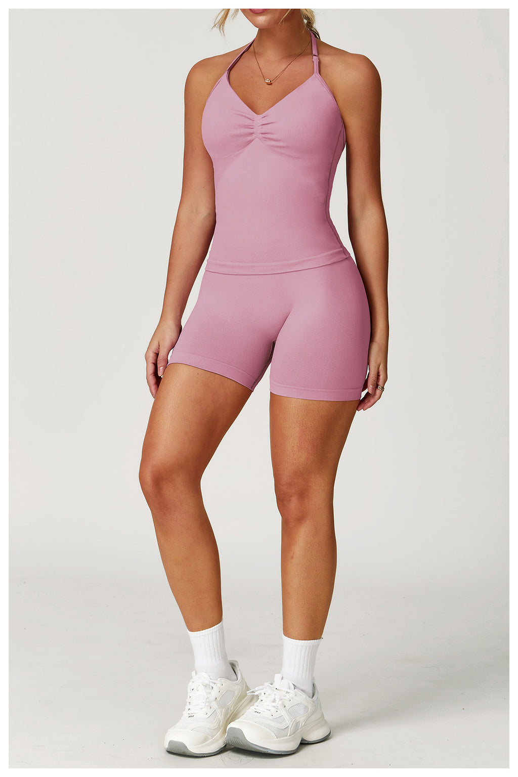 Ensemble de yoga dos nu sans coutures : Tenue de sport froncée moulante & Ensemble de fitness gainant 4552