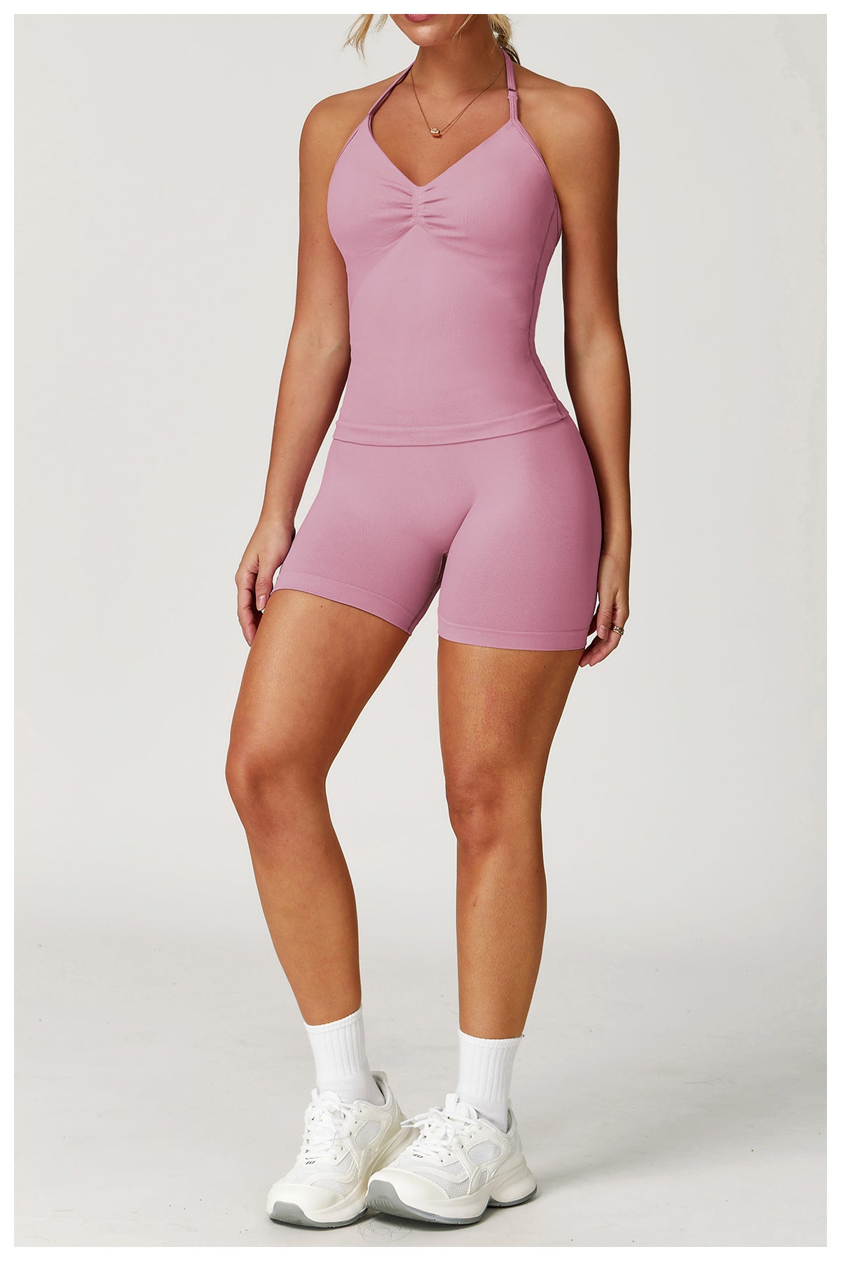 Ensemble de yoga dos nu sans coutures : Tenue de sport froncée moulante & Ensemble de fitness gainant 4552
