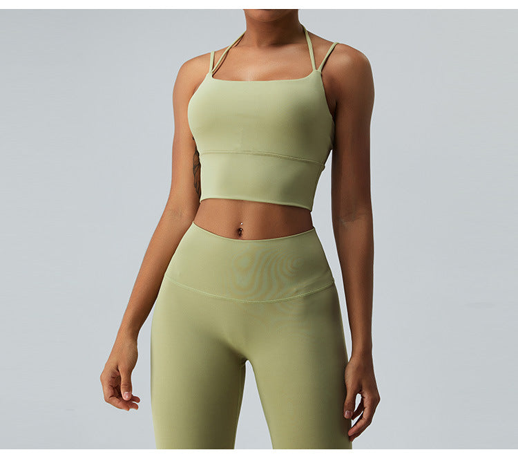 Soutien-gorge de sport sans coutures à dos nu : Caraco de yoga à fines bretelles et débardeur de fitness rembourré
