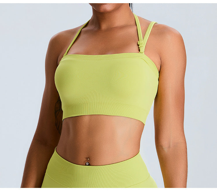 Seamless Tube-Top Sports Bra: Open-Back Yoga Cami with Detachable Straps & Padded Fitness Tank
