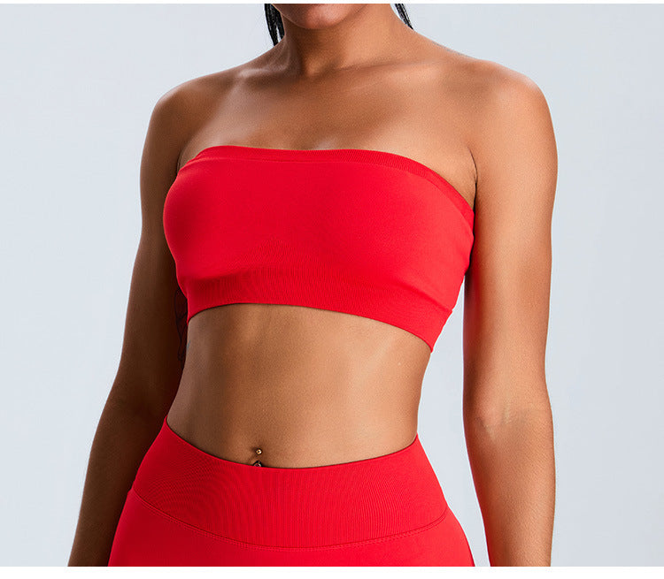 Seamless Tube-Top Sports Bra: Open-Back Yoga Cami with Detachable Straps & Padded Fitness Tank