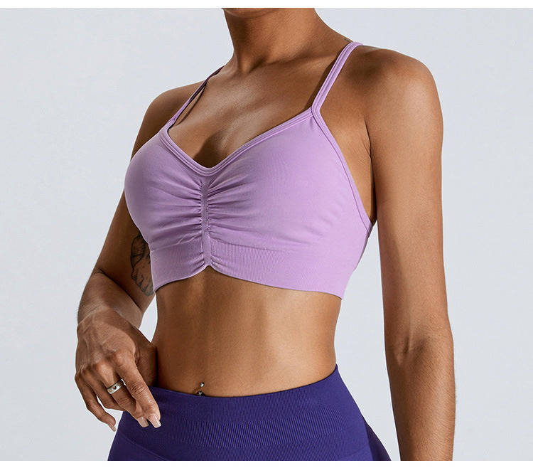 Seamless Criss-Cross Back Sports Bra: High-Elasticity Yoga Tank Top & Running Workout Bralette