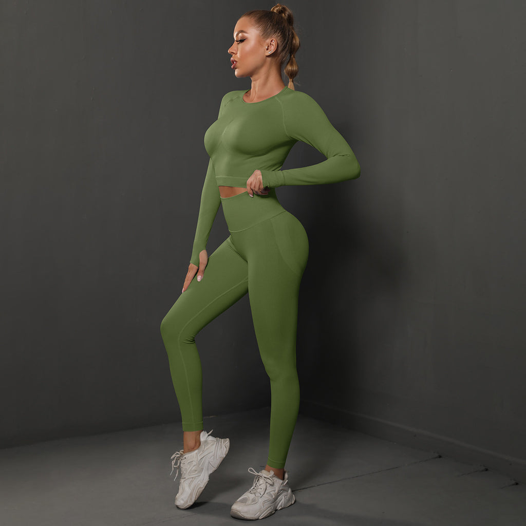 Ensemble de Yoga Sans Couture "Scrunch Butt": Legging Taille Haute Rehausseur de Fesses & Tenue de Sport Compressive 2 Pièces