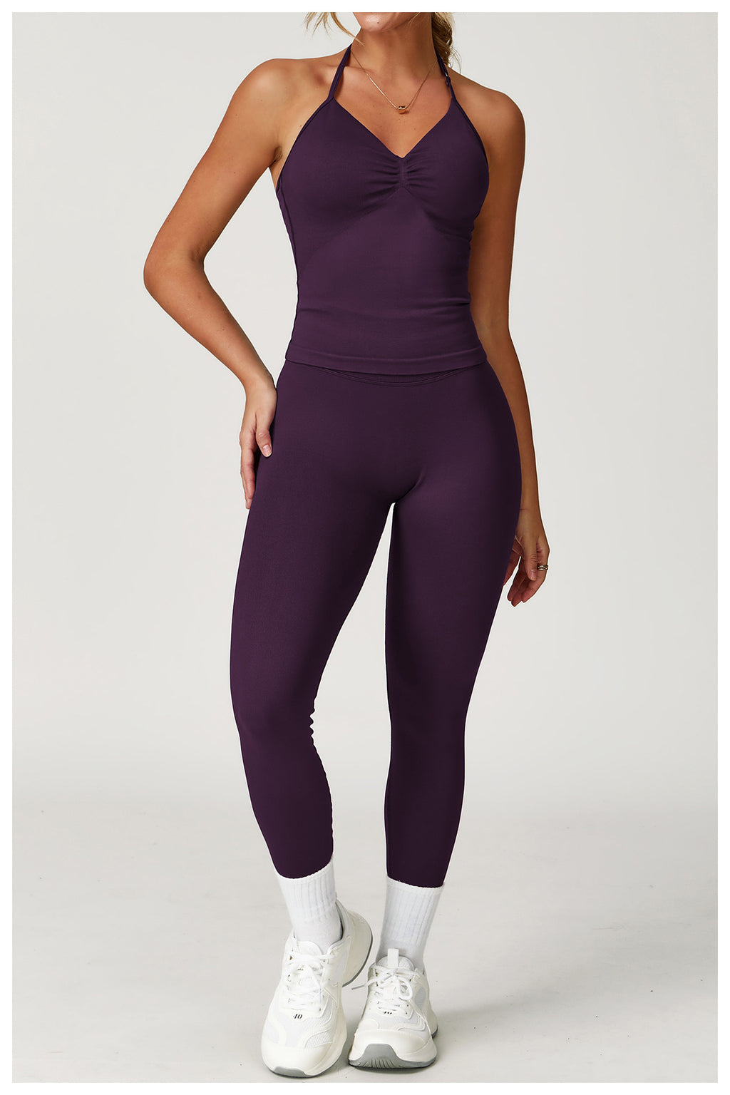 Ensemble de yoga dos nu sans coutures : Tenue de sport froncée moulante & Ensemble de fitness gainant 4552
