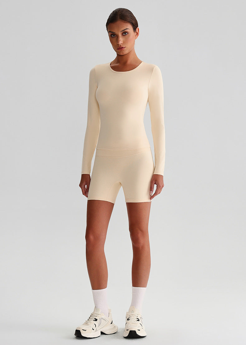 Nude-Feel Yoga-Langarmshirt mit Rundhalsausschnitt: Schmal geschnittenes Pilates-Top & atmungsaktives Lauf-Workout-Shirt
