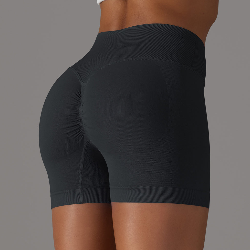 Short de yoga sans couture taille haute en V : Short push-up fessier rehaussé et short de course en maille respirante 3"