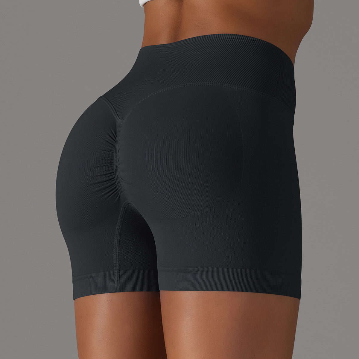 Short de yoga sans couture taille haute en V : Short push-up fessier rehaussé et short de course en maille respirante 3"