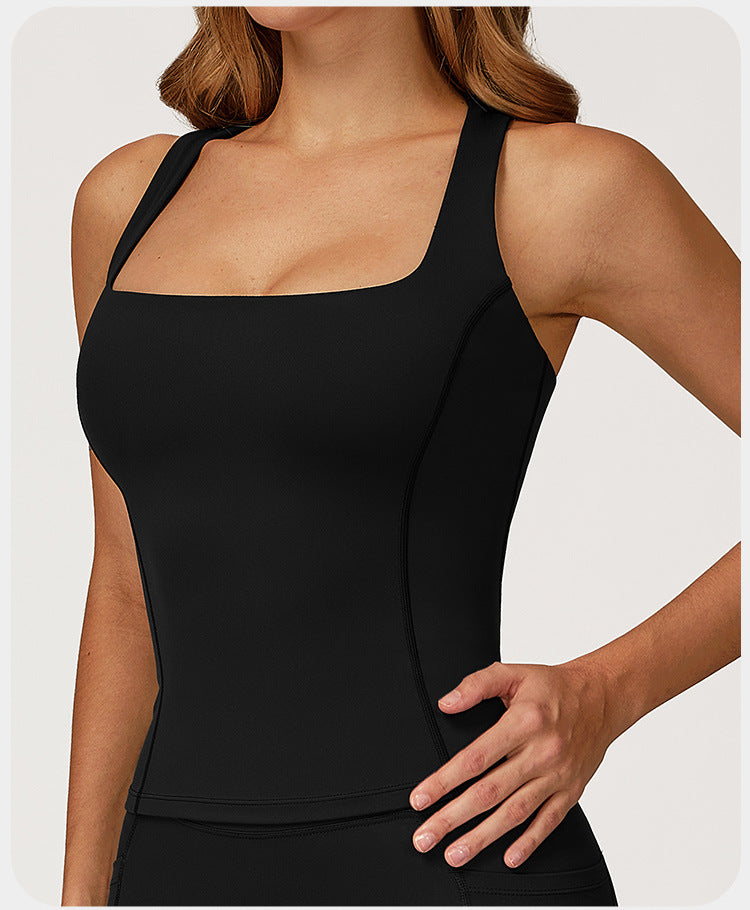 Débardeur de yoga pour femme effet seconde peau, gilet de sport slim dos nageur pour course en extérieur et fitness