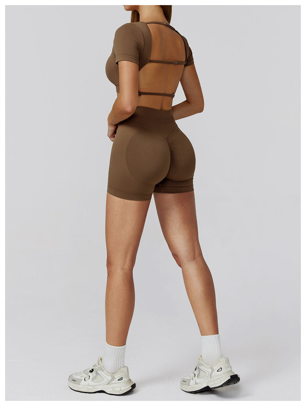 Ensemble de yoga sans couture : Tenue de sport taille haute dos nu pour la course et le fitness 2184
