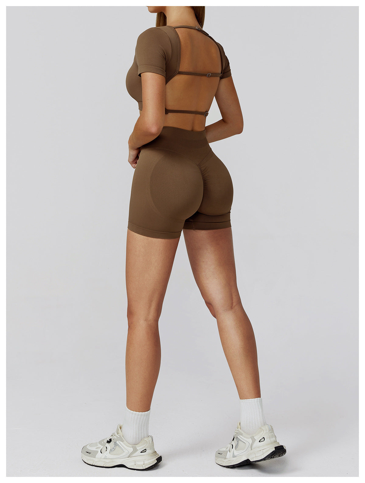Ensemble de yoga sans couture : Tenue de sport taille haute dos nu pour la course et le fitness 2184