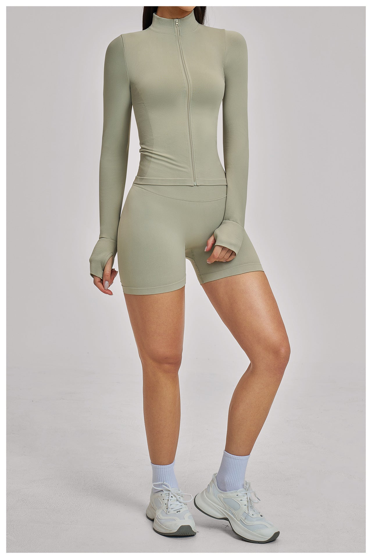 Ensemble de yoga quart de zip sans couture : vêtement de sport thermique ajusté à col montant pour la course à pied 3754