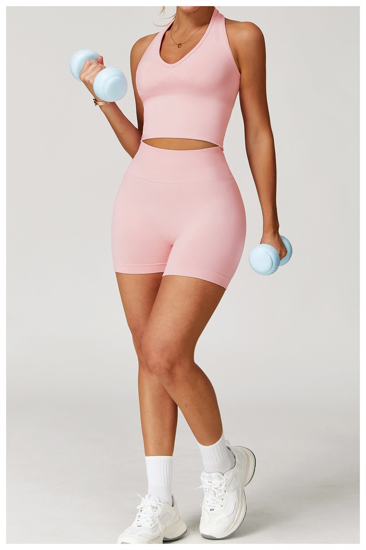 Short de yoga taille haute sans couture : Short cycliste de fitness gainant et push-up pour fesses 5475