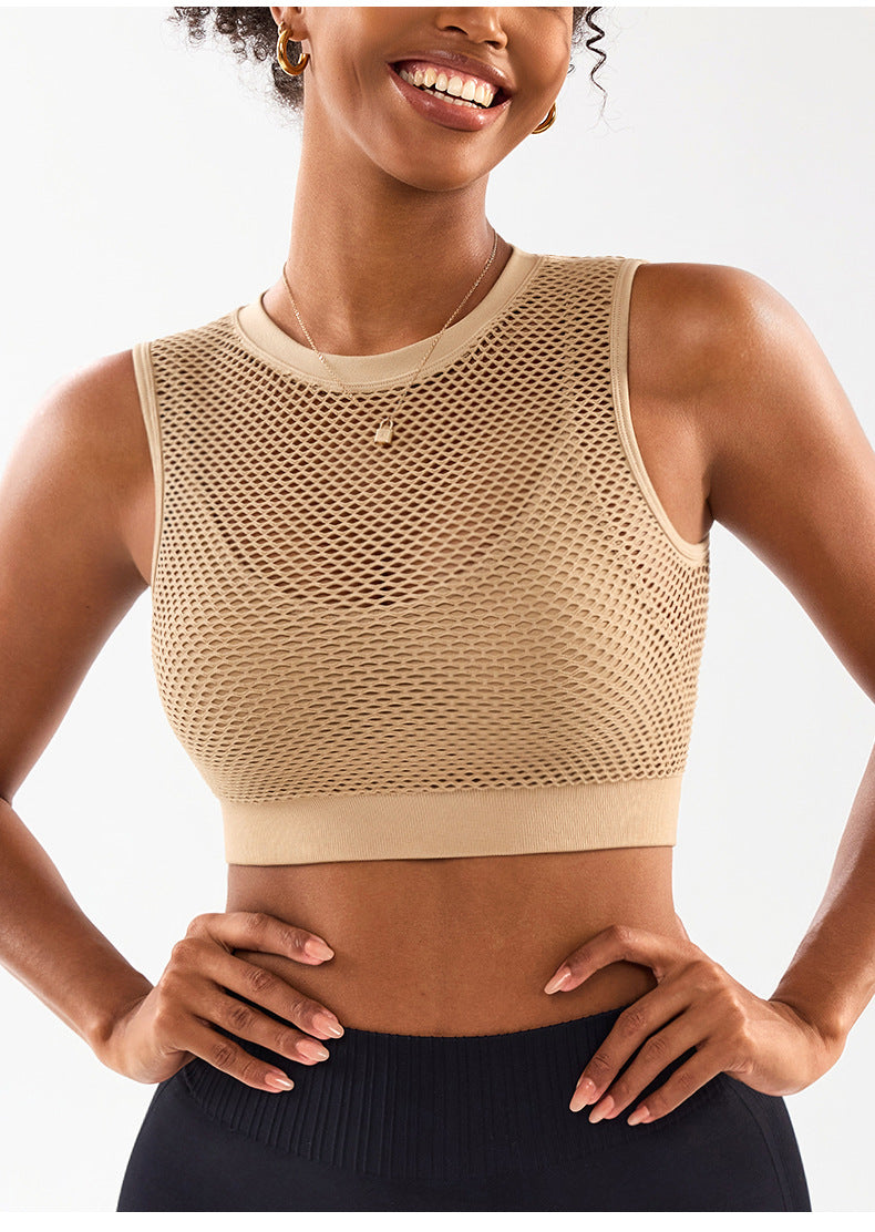 Débardeur de sport et de yoga 2 en 1 respirant en maille pour femme, brassière de sport à dos nageur à séchage rapide pour la course et le fitness