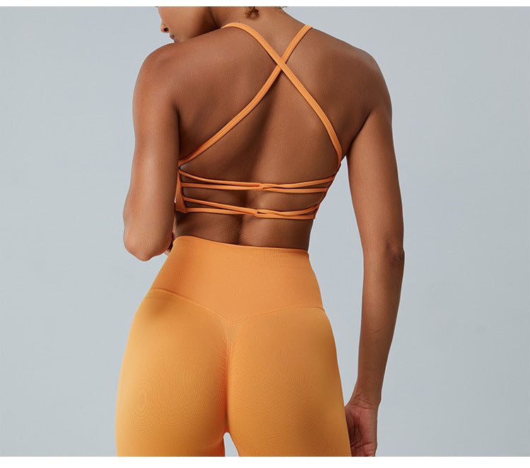 Seamless Skinny-Strap Yoga Cami: Criss-Cross Back Sports Bra & Padded Fitness Tank Top