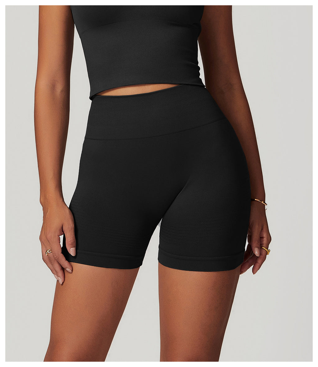 Short de yoga taille haute sans couture : Short cycliste de fitness gainant et push-up pour fesses 5475