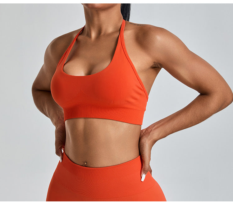 Seamless Halter-Neck Yoga Tank: Open-Back Sports Bra & Quick-Dry Outdoor Fitness Top