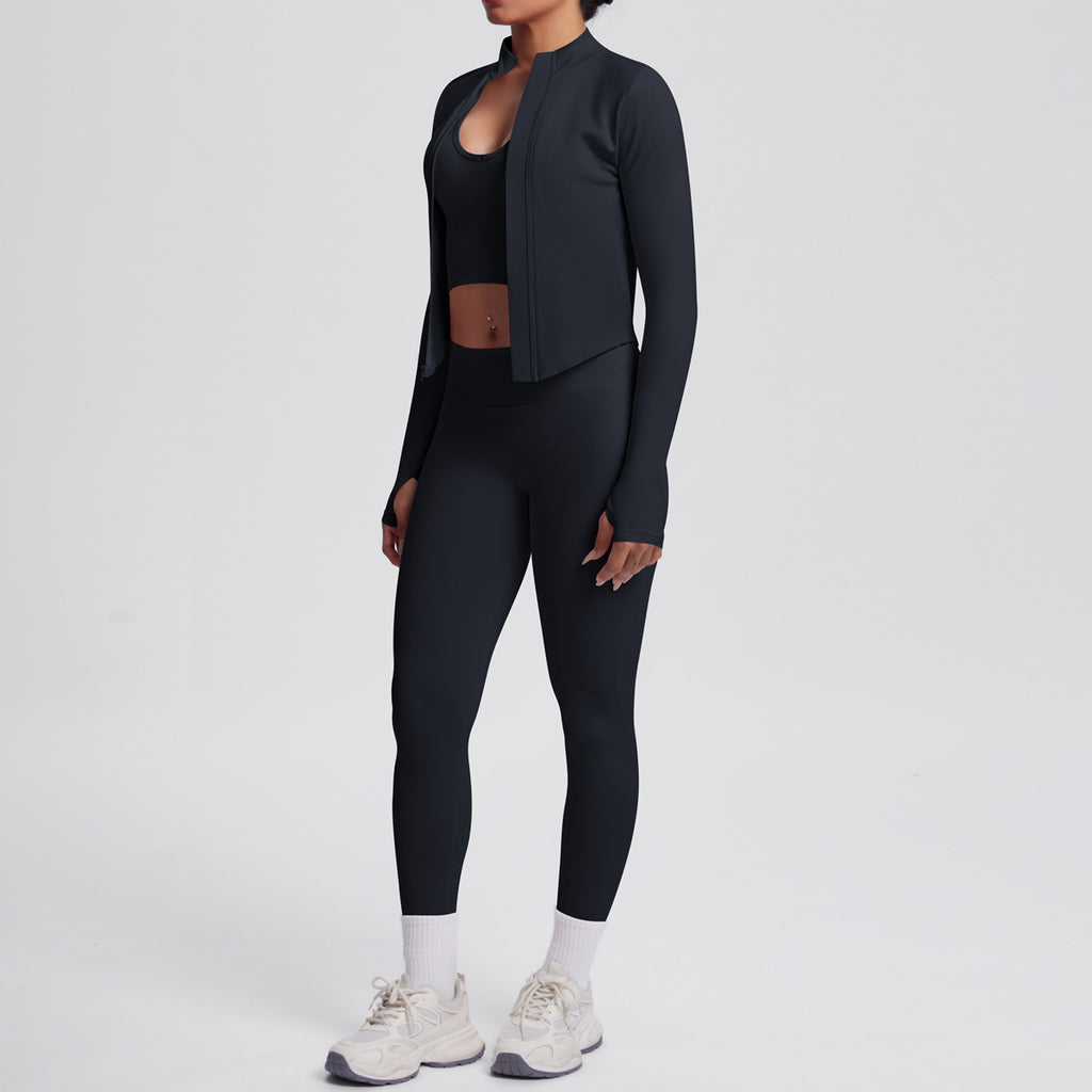 Ensemble de yoga 3 pièces sans coutures : Tenue d'entraînement respirante et très extensible - Soutien-gorge de sport, haut ajusté et leggings taille haute