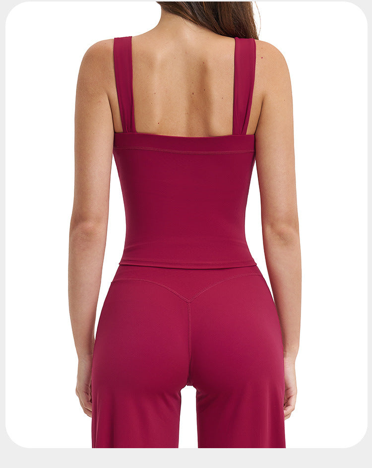 Débardeur de Yoga à Bretelles Doublées Brossées pour Femmes avec Ourlet Long et Dos Nu, Haut de Course et Fitness d'Extérieur à Séchage Rapide
