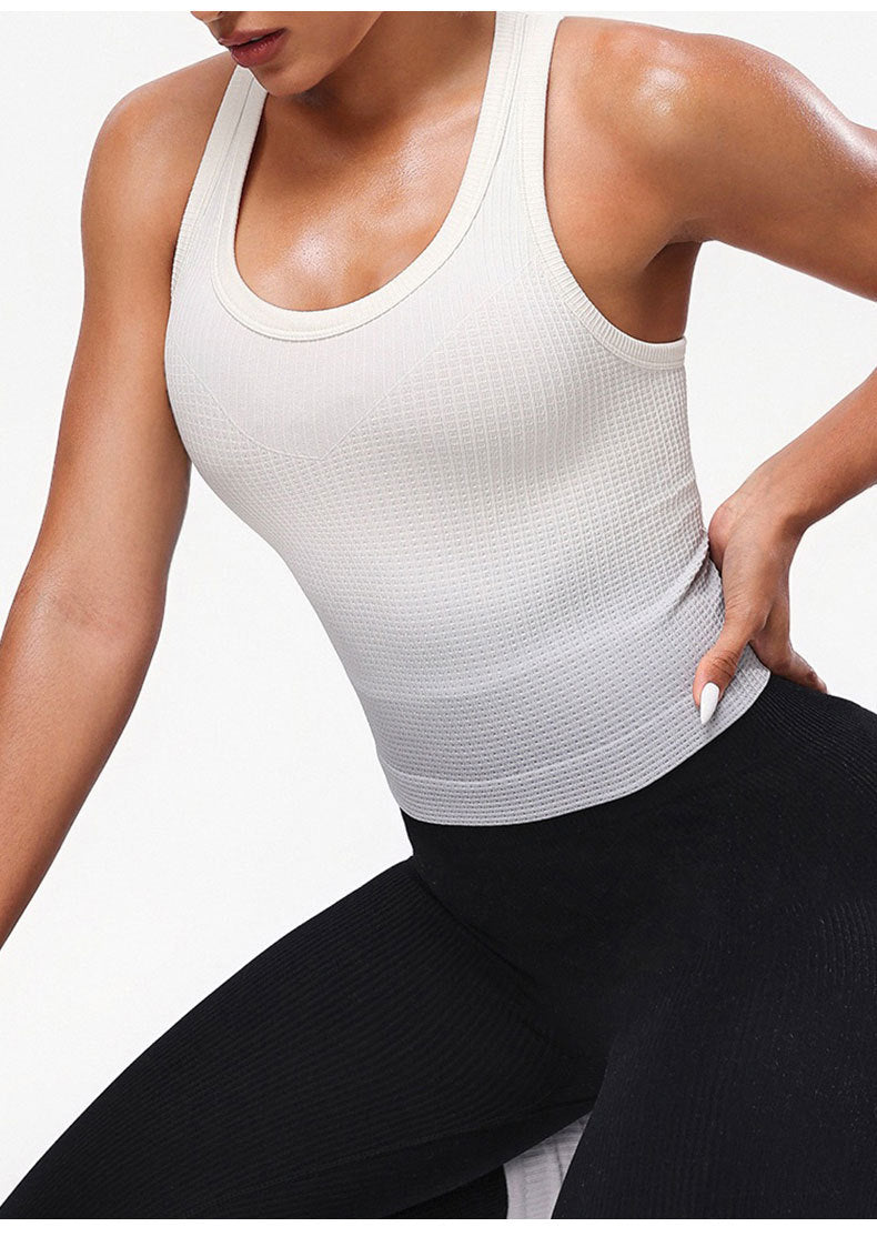 Débardeur de sport de yoga sans couture pour femmes, débardeur de fitness de course amincissant avec contrôle du ventre et dos nageur