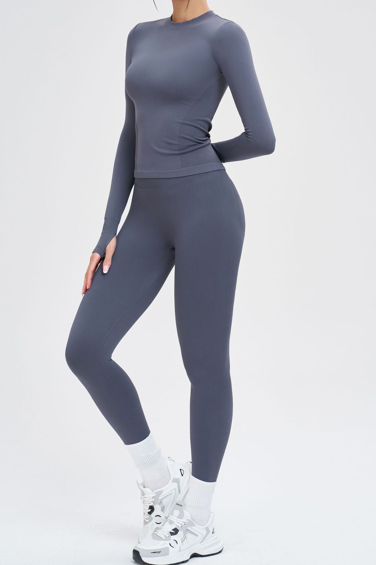 Ensemble de yoga sans coutures à col rond : Tenue de sport confortable pour la course en extérieur et le fitness 5734