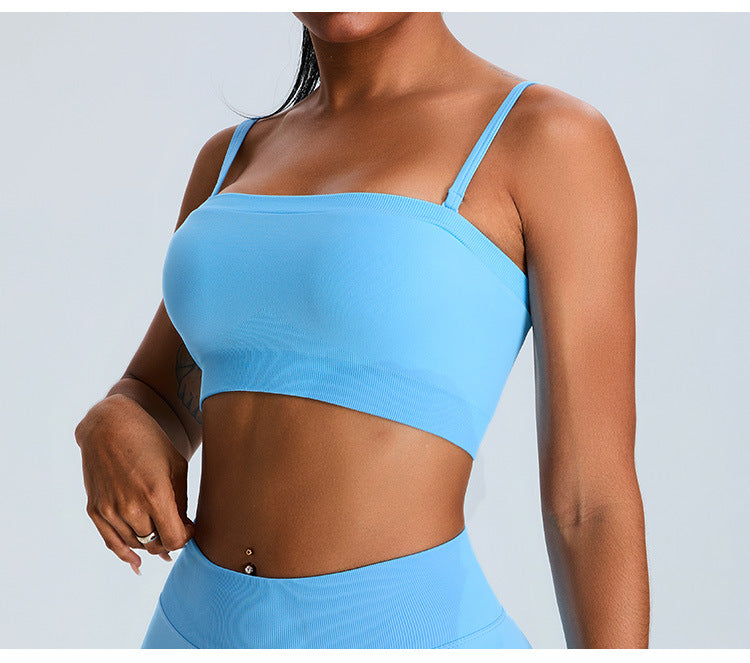 Seamless Tube-Top Sports Bra: Open-Back Yoga Cami with Detachable Straps & Padded Fitness Tank
