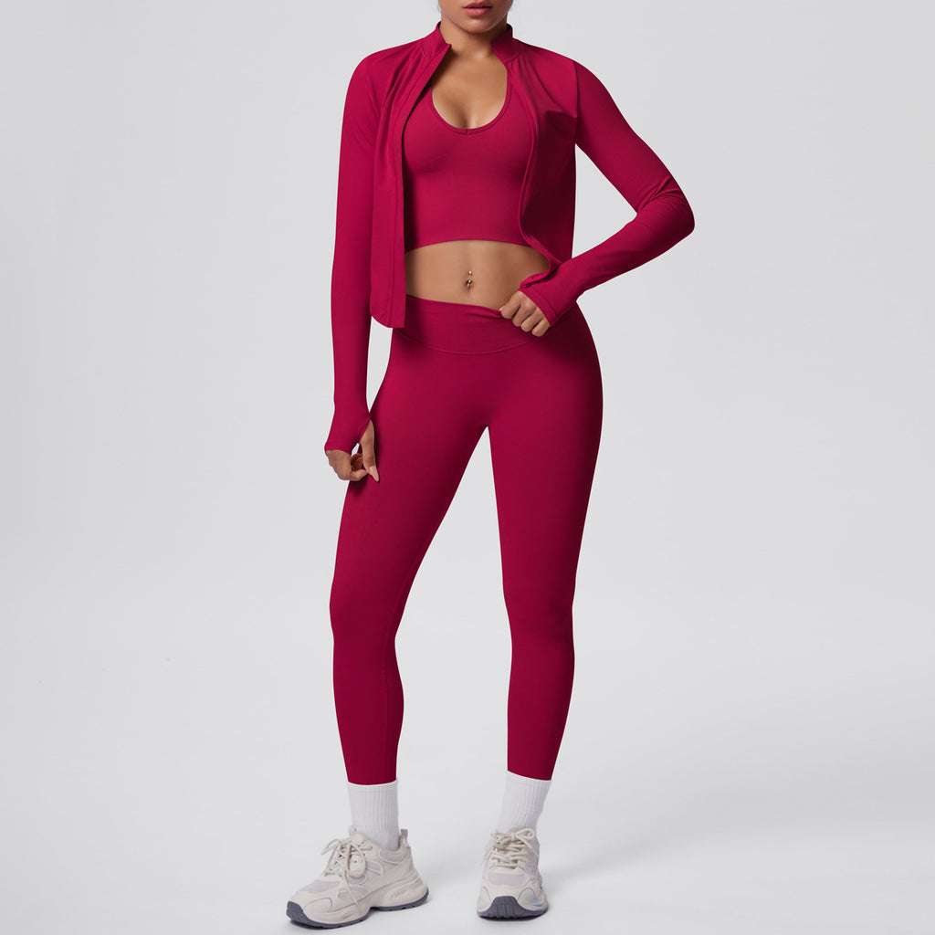 Ensemble de yoga 3 pièces sans coutures : Tenue d'entraînement respirante et très extensible - Soutien-gorge de sport, haut ajusté et leggings taille haute