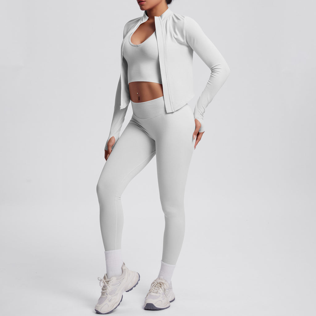 Ensemble de yoga 3 pièces sans coutures : Tenue d'entraînement respirante et très extensible - Soutien-gorge de sport, haut ajusté et leggings taille haute