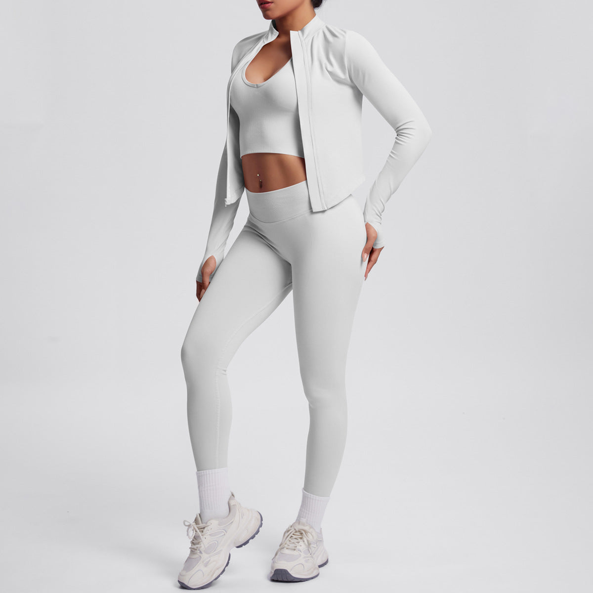 Ensemble de yoga 3 pièces sans coutures : Tenue d'entraînement respirante et très extensible - Soutien-gorge de sport, haut ajusté et leggings taille haute
