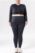 Ensemble de yoga brossé grande taille pour femmes, haut zippé à manches longues avec trous pour les pouces et leggings taille haute galbants