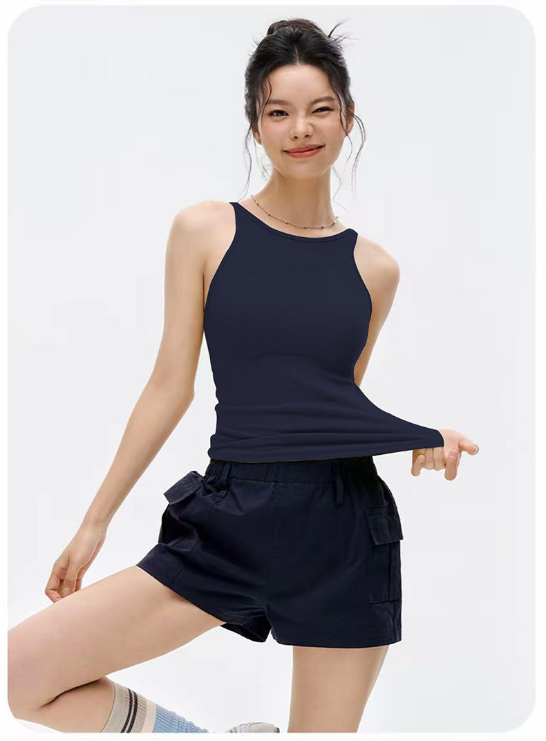 Soutien-gorge de sport push-up antichoc à bonnets fixes pour femmes, débardeur de yoga pour le printemps et l'été, gilet de course et de fitness respirant simple et élégant pour l'extérieur