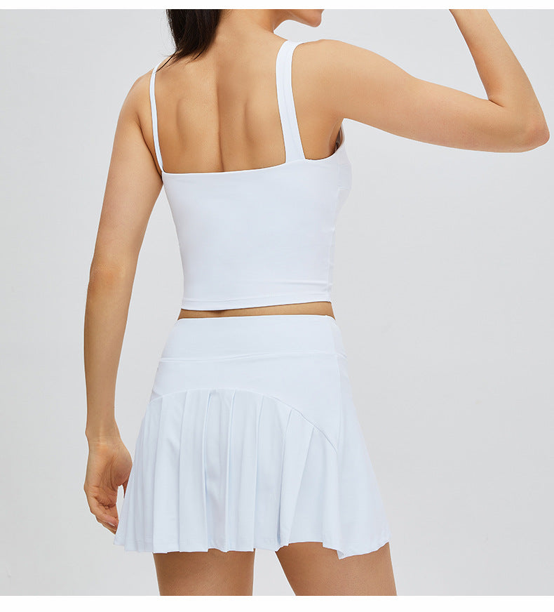 Seamless Contrast-Stitch Sports Bra: High-Elasticity Nude-Feel Yoga Crop Top for Tennis & Gym