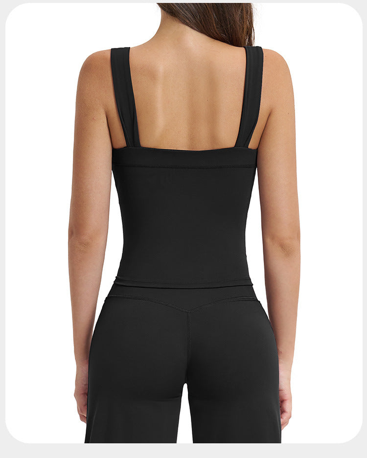 Débardeur de Yoga à Bretelles Doublées Brossées pour Femmes avec Ourlet Long et Dos Nu, Haut de Course et Fitness d'Extérieur à Séchage Rapide