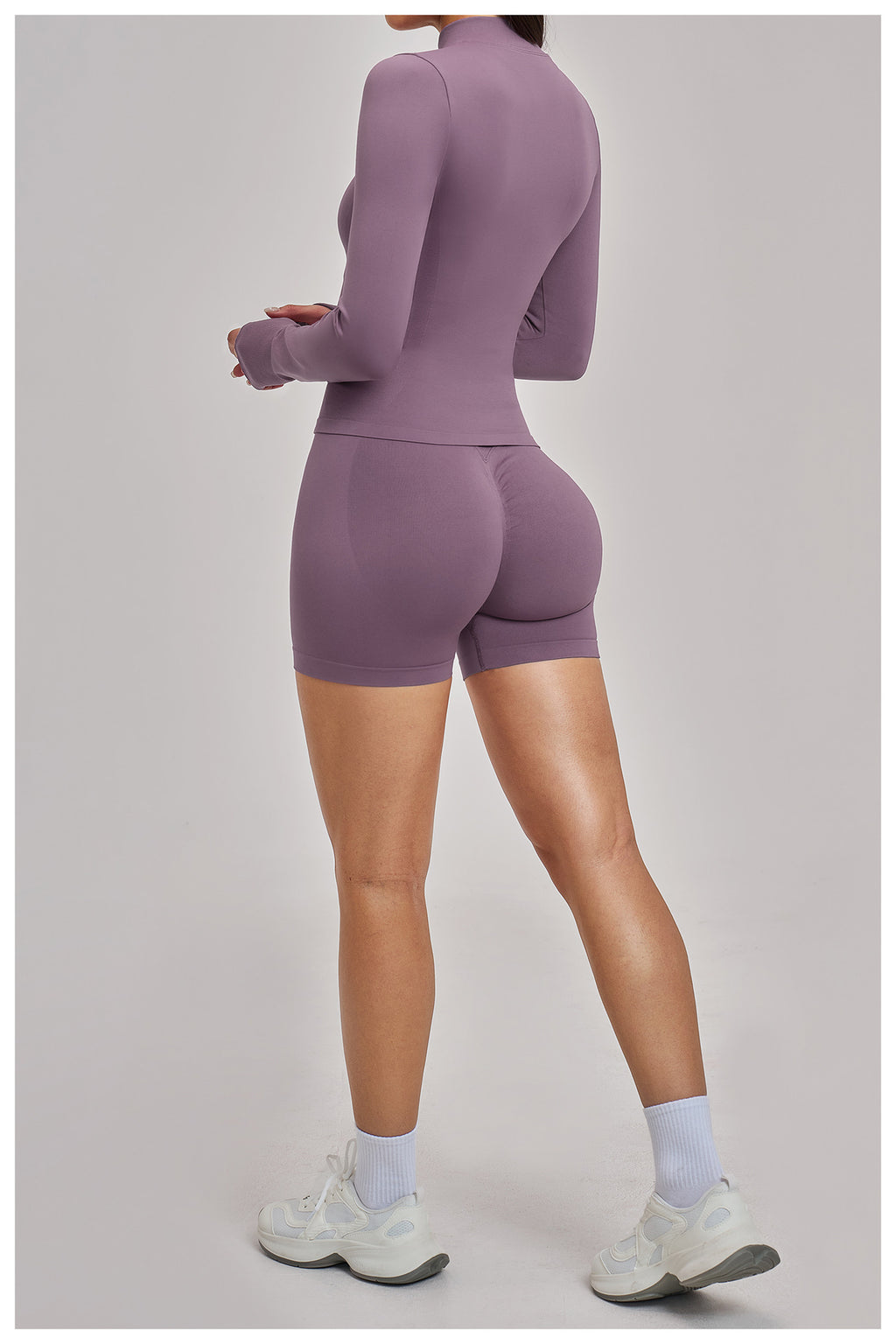 Ensemble de yoga quart de zip sans couture : vêtement de sport thermique ajusté à col montant pour la course à pied 3754