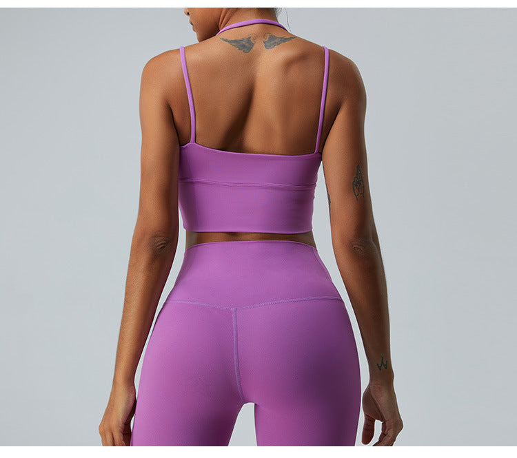 Soutien-gorge de sport sans coutures à dos nu : Caraco de yoga à fines bretelles et débardeur de fitness rembourré