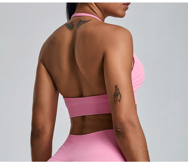 Seamless Halter-Neck Yoga Tank: Open-Back Sports Bra & Quick-Dry Outdoor Fitness Top