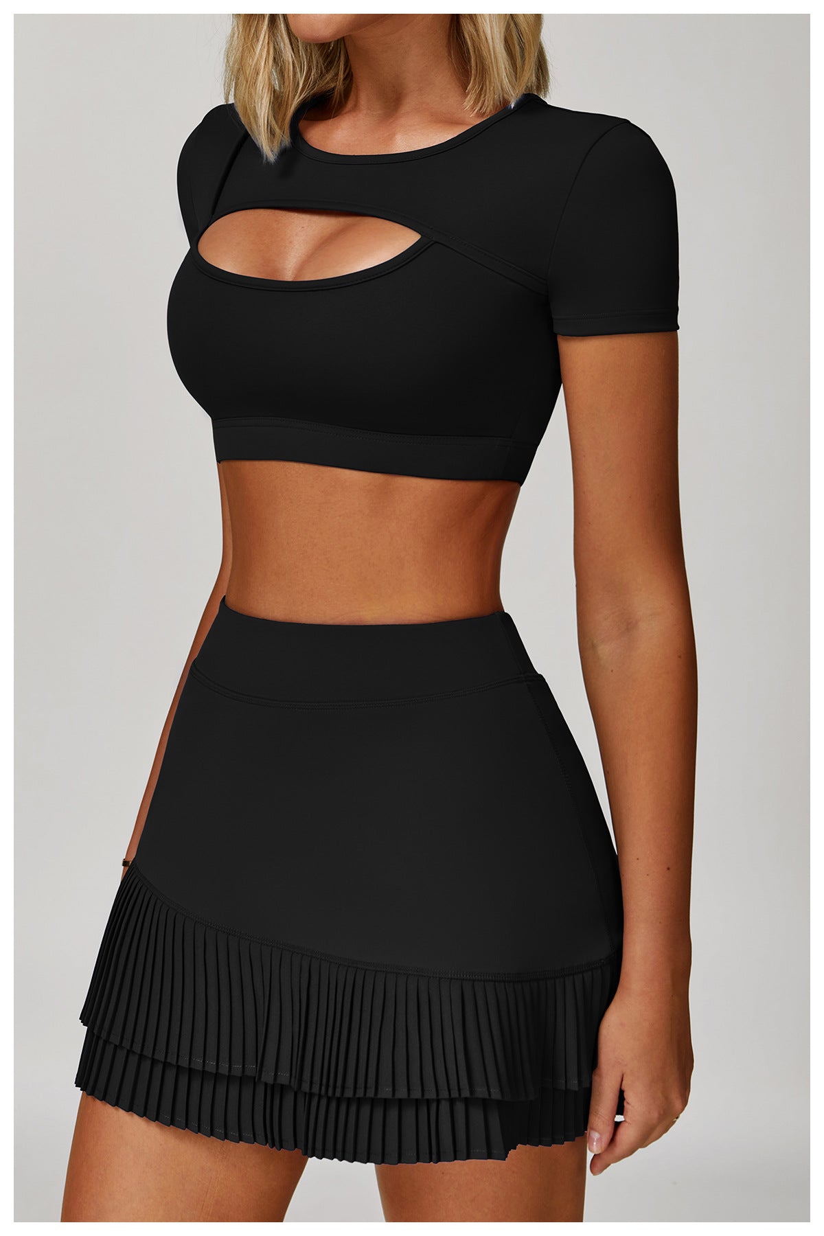 T-shirt de sport d'été à manches courtes pour femme, yoga, découpes, coupe ajustée, antichoc, effet seconde peau, course à pied, fitness