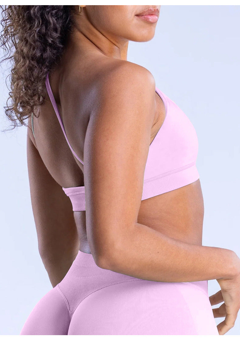 Women's High Stretch Ultra Fine Matte Sports Bra, One Shoulder Backless Yoga Running Fitness Training Bra
